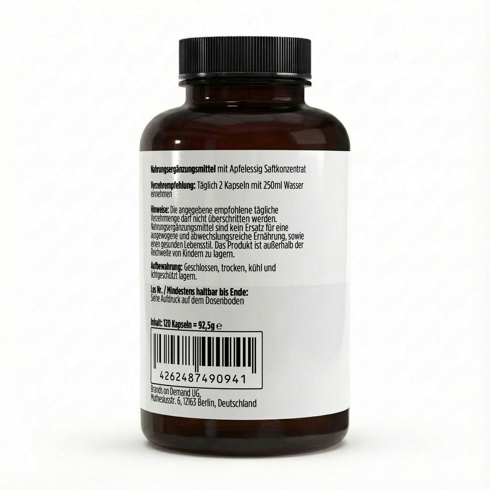 Apple Cider Vinegar Extract Capsules (600mg per capsule) - 120 vegan capsules