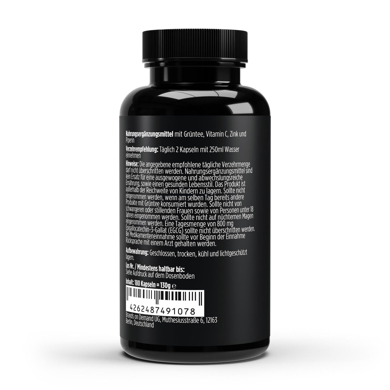 Green Tea Extract 1000 mg + Zinc/C/Piperine - 180 Vegan Capsules